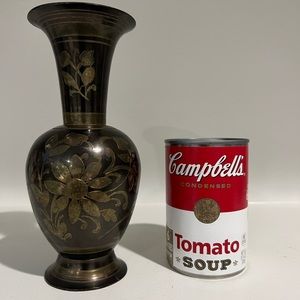 Etched Vase Solid Brass Floral Bird 7.5" Boho Home Decor Hippie Cute Vintage